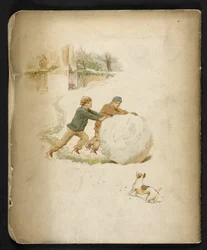 Barn og en snøball.  The Holiday Train: en sang av "Dulce Domum" ... Illustrert av W. J. Webb.  Frederick Langbridge  London, 1891