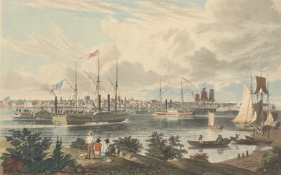 City of Detroit, Michigan: Tatt fra Canada Shore nær fergen, publisert 1837.