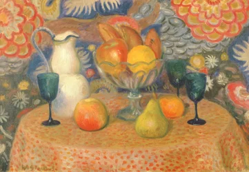 Stilleben med tre glass, ca. 1925 (olje på lerret)