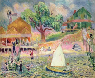 The Green Beach Cottage, Belport, Long Island (olje)