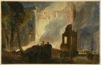 Bristol Riots: The Burning of the Mansion House, Queen Square, ca. 1831 (olje på papir)