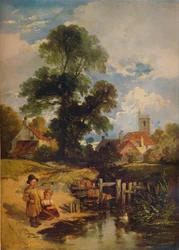 Elvescene med barn The Young Anglers, 1843
