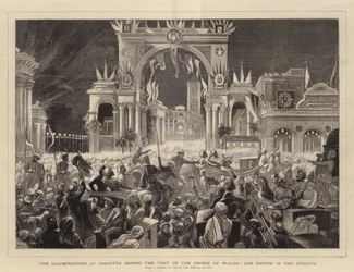 The Illuminations at Calcutta under besøket til Prince of Wales, the Crowd in the Streets