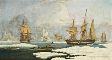 The Northern Whale Fishery: Skipet Harmony of Hull og andre isbundne hvalfangere, jakter på sel, narhval og hval på hvalfangerfeltet i Davisstredet utenfor Grønland