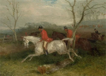 Foxhunting: Coming to a Fence (Full Cry) (olje på kvernbrett)