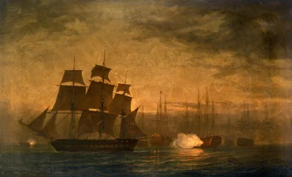 HMS #39;Clyde#39; rømmer fra #39;Nore#39;-mytteriet utenfor Sheerness, England, 30. mai 1797