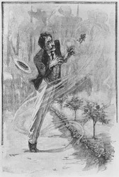Fortelleren, illustrasjon fra 'Le Horla' av Guy de Maupassant (1850-93) gravert av Georges Lemoine, Paris, Editions Albin Michel, ca. 1910 (tregravering)