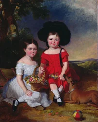 Annie og John Edward, barn av Thomas Rhodes fra Leeds (olje på lerret)
