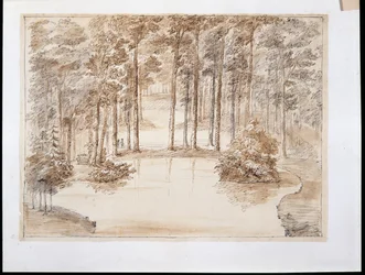Chiswick, design for å lage en vannskoghage (penn og blekk og vask over blyant)