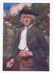 En mann alvorlig han var, og streng å se (farge litho)
