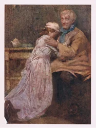 Og forlot en elsker for farens armer (farge litho)