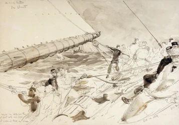 Om bord på den tyske keiserjakten «Meteor» (1902), med navnene på besetningsmedlemmene, inkludert den tyske keiseren (Kaizer) Wilhelm II (Villam II) (1859-1941), til høyre
