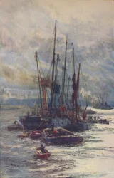 Lossing av kull i lektere, 1910