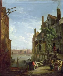 Utsikt over Themsen ved Southwark ser mot byen (olje på lerret)