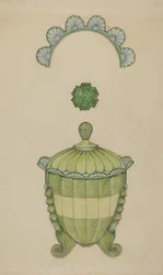 Dekket glass sukkerskål, 1936.