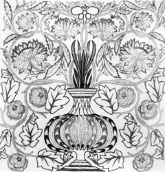 «Blomsterpotten», brodert panel utformet av William Morris (1834-96) og utført av May Morris