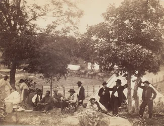Camp of Captain Hoff, bakfra, Gettysburg, Pennsylvania, juli 1865.