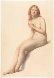 Kvinnelig akt, sittende, trekvart forfra, 1859