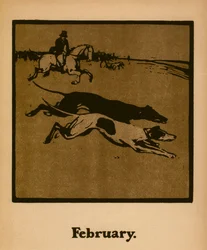 Coursing (februar), ca. 1898 (farge litho)