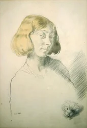Vera Hone and her Dog, ca. 1912 (blyant og vask på papir)