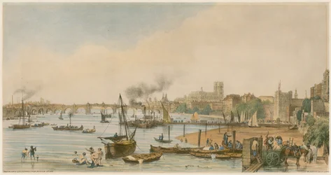 Westminster og Hungerford fra Waterloo Bridge, ca 1840