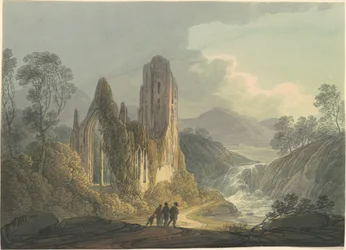 Et ødelagt kloster ved en foss