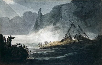 Steinete kystscene (akvarell på papir)