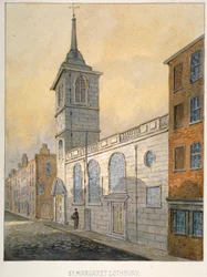 Sørøstutsikt over Church of St Margaret Lothbury, City of London, 1815.