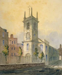 Sør-vest utsikt over Church of St Olave Jewry, City of London, 1815