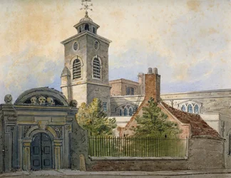 Utsikt over St Olave-kirken, Hart Street, fra Seething Lane, City of London, 1815