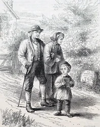 Et eldre ektepar og deres barnebarn. Av William Small (1843-1929), en engelsk illustratør. 1880 (gravering)