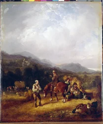 Hvetehøst. Verk av William I Shayer (1788-1879), olje på papp. Engelsk kunst, landskap, sjangerscene fra 1800-tallet. State Hermitage, St. Petersburg.