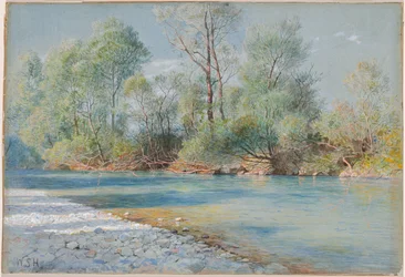 Traunstein-elven på veien til Empfig, Bayern, ca 1893-96.