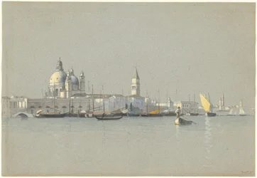 Utsikt over Giudecca-kanalen mot Salute og Campanile di San Marco