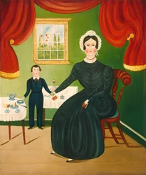Interiørscene, ca. 1840 (olje på lerret)
