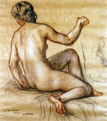 Studie av en sittende kvinnelig akt sett bakfra, ca. 1890