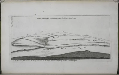 Stonehenge, et tempel restaurert til de britiske druidene: Prospect of the Cursus og Stonehenge, fra nord