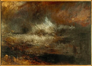 Stormfullt hav med brennende vrak