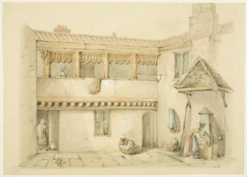 Barnstaple Almshouses, Old Market (blyant og akvarell på papir)