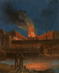 Bristol Riots: The Gaol Burning, ca. 1831 (olje på papir)
