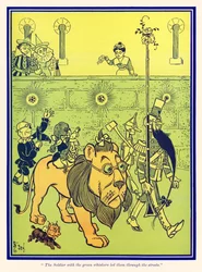 «Soldaten med de grønne værhårene ledet dem gjennom gatene.» fra «Den fantastiske trollmannen fra Oz» av L. Frank Baum