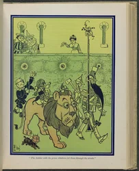 «Soldaten med de grønne værhårene ledet dem gjennom gatene», illustrasjon fra «Den fantastiske trollmannen fra Oz» av Lyman Frank Baum