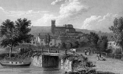 Hythe fra kanalbroen, gravert av E. Finden, 1829