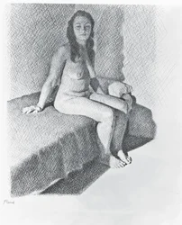 Sittende naken, ca. 1968-74 (blyant på papir)