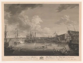 Utsikt over Deptford Shipyard (...) Utsikt over Royal Dock Yark ved Deptford (...) (tittel på objekt)
