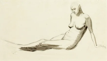 Sittende naken, ca. 1919 (penn og vask over blyant)