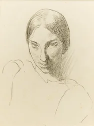 Selvportrett, ca. 1923 (svart kritt på papir)
