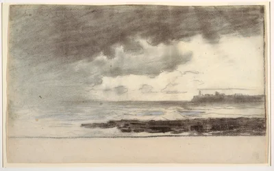 Tegning, Bay ved Cullercoats, England, 1881