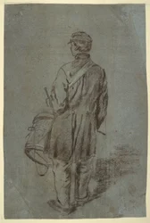 Tegning, Trommeslager sett bakfra, sannsynligvis 1864