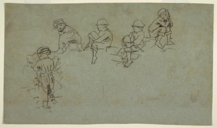 Tegning, fem skisser av unge gutter, ca. 1872